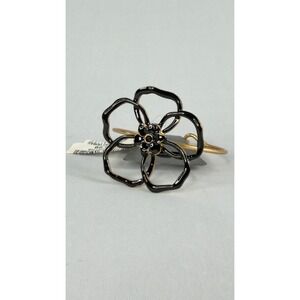Pilgrim Danish Design Black Enamel Flower Gold Tone Bangle Bracelet NWT